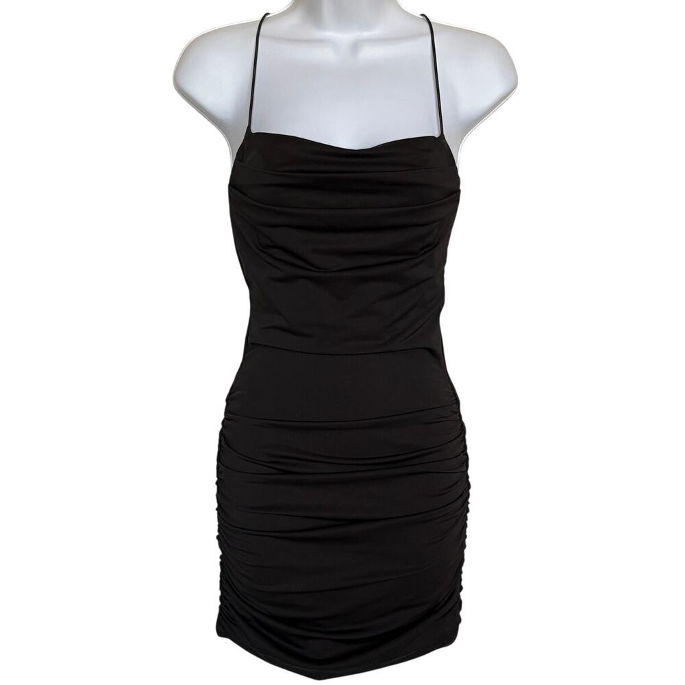 Tiger Mist BodyCon Ruched All Over Little Black Mini Dress Going Out Vacay sz S